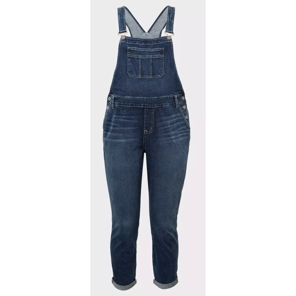 TORRID Skinny Cropped Blue Denim Stretch Bib Overalls~Size 12